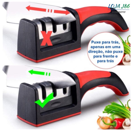 Amolador Afiador De Facas Em Aço Inox Com 3 Afiadores (D25-AMOLADORDEFACATRIPLO