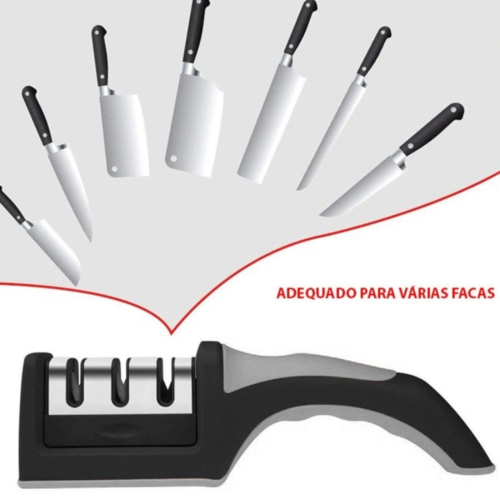 Amolador Afiador De Facas Em Aço Inox Com 3 Afiadores (D25-AMOLADORDEFACATRIPLO