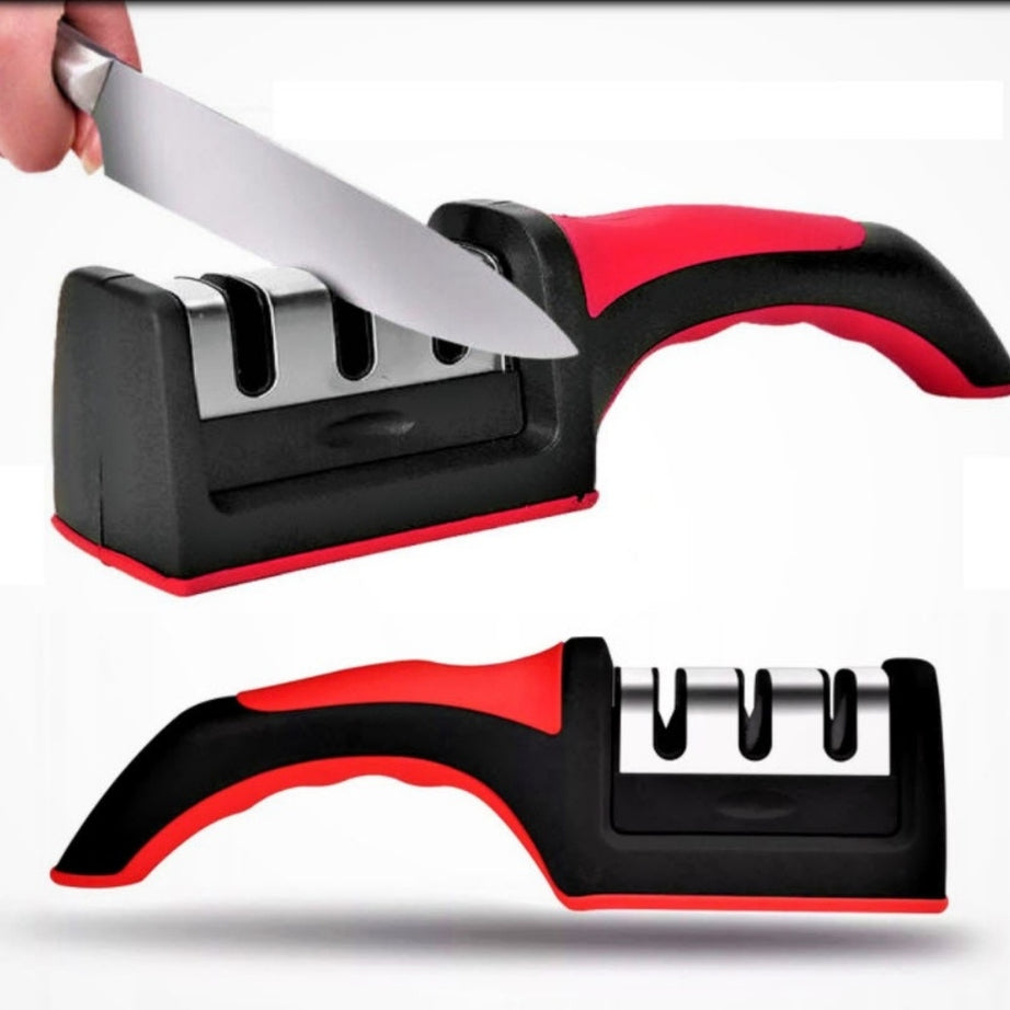 Amolador Afiador De Facas Em Aço Inox Com 3 Afiadores (D25-AMOLADORDEFACATRIPLO