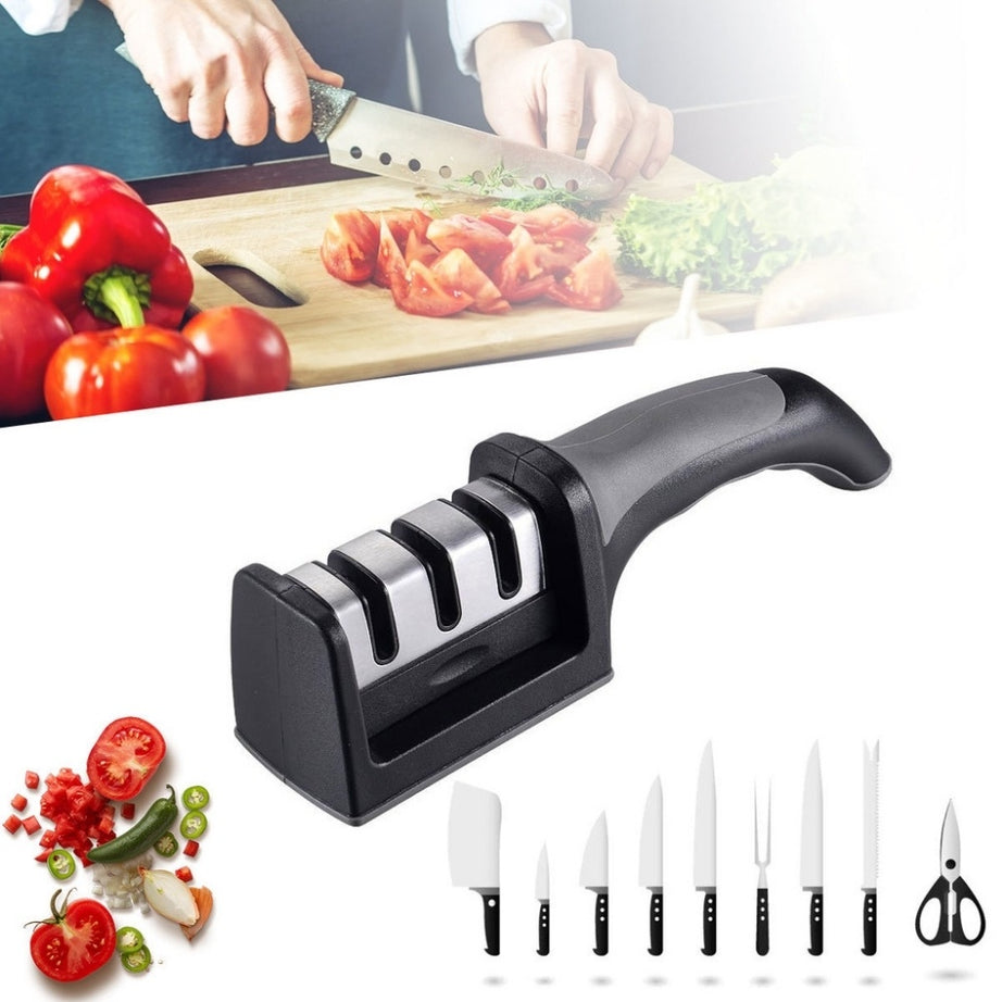 Amolador Afiador De Facas Em Aço Inox Com 3 Afiadores (D25-AMOLADORDEFACATRIPLO